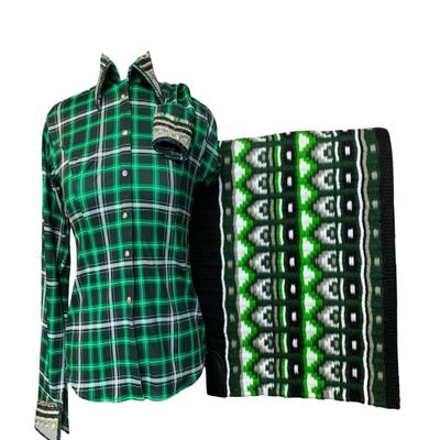EQUINE OVERSEAS Western Showmanship Horsemanship Pleasure Show Shirt and Matching Show pad - Green Plaid (US, Alpha, Medium, Regular, Regular, Green Plaid)