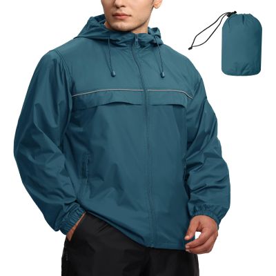 SWISSWELL Mens Waterproof Windbreaker Rain Jacket Lightweight Packable Raincoat with Hood for Golf Hiking Travel Lake Blue XXXL