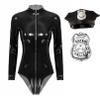 easyforever Women's Sexy Police Officer Lingerie Costume Long Sleeve Leather Bodysuits Uniforms Black Medium view 3