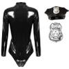 easyforever Women's Sexy Police Officer Lingerie Costume Long Sleeve Leather Bodysuits Uniforms Black Medium view 4