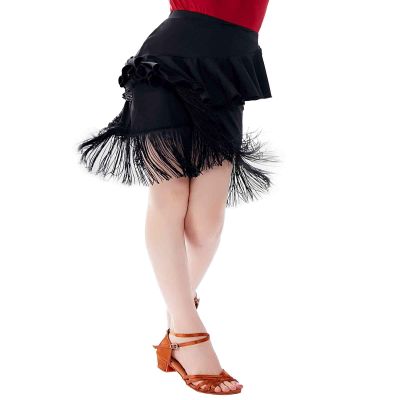 Avrigirl Black Ruffle Hip Dance Skirt for Girls Latin, Ballroom, Fringe Salsa Skirt with Underpants for Training, Performance