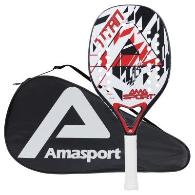 AMA SPORT Beach Tennis Racket Carbon Fiber with EVA Foam Core Texture Beach Tennis Paddle Raquete with Carry Bag (Red)