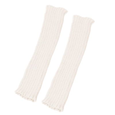 Knit Fingerless Gloves for Women, Thumbhole Warm Winter Arm Warmers Hand Warmers for Women Girls (White, One Size)