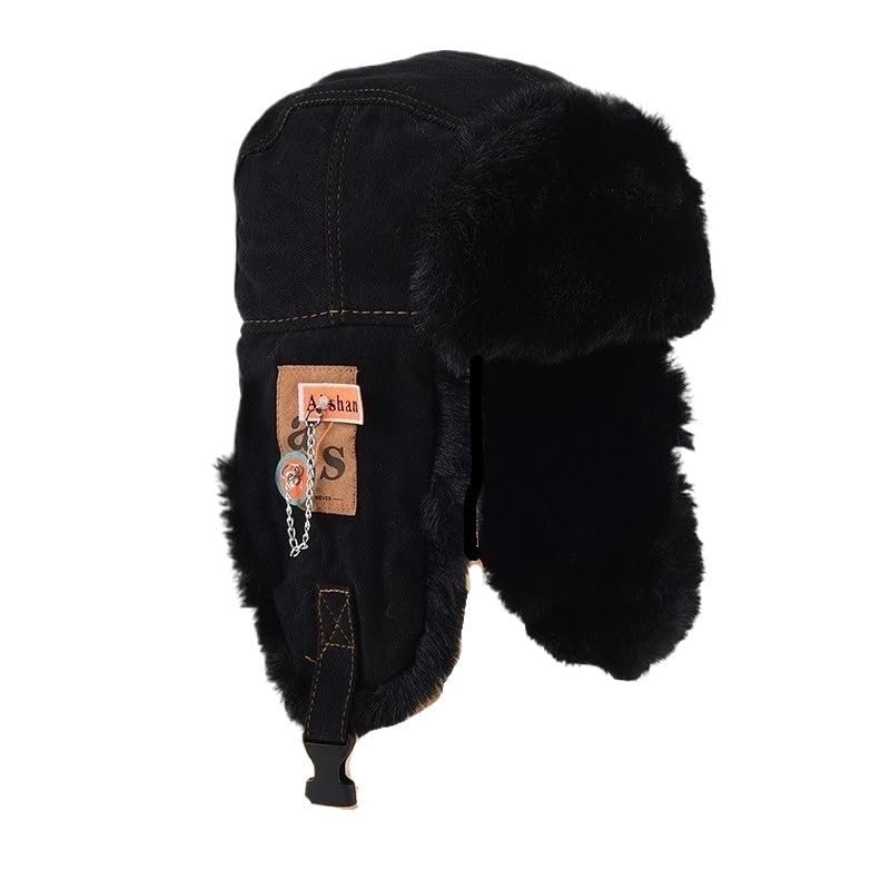 Winter Thick Lei Feng Hat for Men and Women, Windproof and Warm Ear Protection Cycling Hat, Plush Cotton Hat(Black)