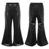 JEYPINMI Girls Boys Sequins Flared Pants Bell Bottoms Glitter Disco Dance Trousers for Hip Hop Jazz Performance Black 13-14 Years view 1