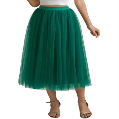 AiberLisha A line Tea Length Tulle Skirt for Party Prom Casual Wear Dark Green XL-XXL
