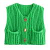 Womens Y2K Chunky Knit Vest Button Down Crop Tank Tops V-Neck Crochet Sleeveless Sweater Vest Cardigan with Pockets (Standard, S, Emerald Green) view 1