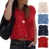 Womens Y2K Chunky Knit Vest Button Down Crop Tank Tops V-Neck Crochet Sleeveless Sweater Vest Cardigan with Pockets (Standard, S, Emerald Green) view 2