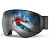 AirsFish Ski Goggles, Magnetic Side-Clip Snowboard Goggles Over Glasses -OTG Anti Fog 100% UV 400 Protection for Men Women Youth Black