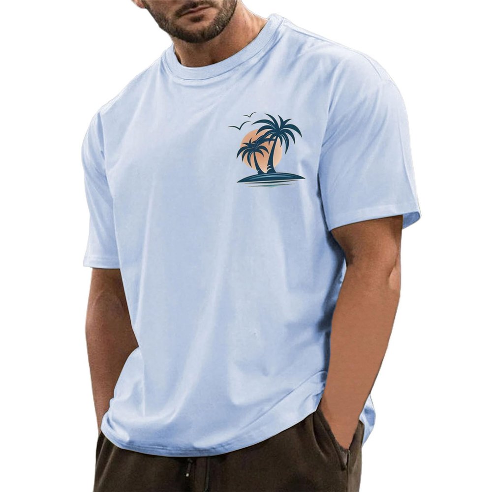 Ymosrh Mens Graphic T-Shirts Fashion, T Shirt Short Sleeve Athletic Running Gym Workout Casual Palm Tree Tee Shirt Work Tee (3XL, Sky Blue)