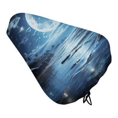 Moon Over Ocean Waterproof Bike Seat Cover Rainproof and Dust Resistant Bike Seat Saddle Cover Bicycle Seat Cushion Protector with Drawstring