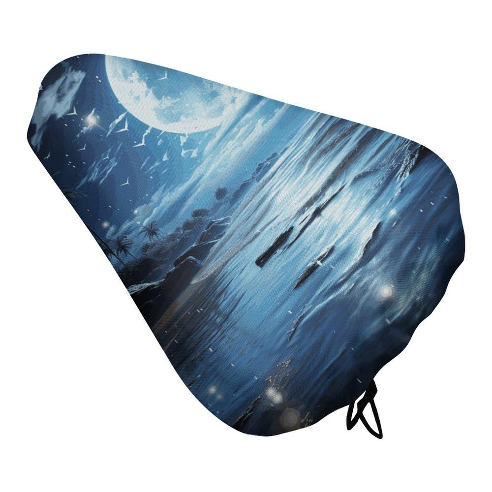 Moon Over Ocean Waterproof Bike Seat Cover Rainproof and Dust Resistant Bike Seat Saddle Cover Bicycle Seat Cushion Protector with Drawstring