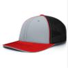 Pacific Headwear Trucker Flexfit Cap, Silver/Black/Red, XS view 1