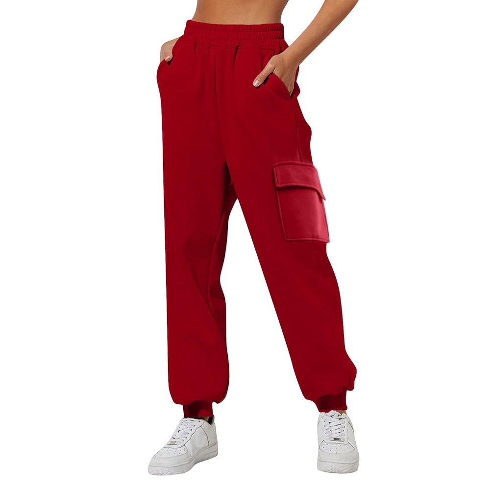 SHAOBGE Fall Homecoming Sweatpants for Women 2024 Casual Elastic Drawstring High Waist Sweatpant Vacation Oversized Y2k Pants,D-Red,Large, October 11-12,