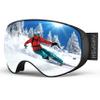 AirsFish Ski Goggles, Magnetic Side-Clip Snowboard Goggles Over Glasses -OTG Anti Fog 100% UV 400 Protection for Men Women Youth Black with Electroplating Silver