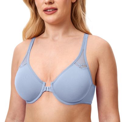 DELIMIRA Women's Front Closure Racerback Plus Size Bra Moonlight Blue 40C