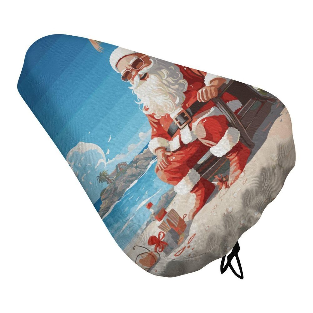 Santa Claus at Beach Waterproof Bike Seat Cover Rainproof and Dust Resistant Bike Seat Saddle Cover Bicycle Seat Cushion Protector with Drawstring