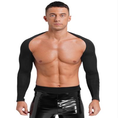 Alvivi Men's Muscle Shrug Tops Long Sleeve Open Front Crop Tops Sun Protection Blouse Clubwear Black One Size