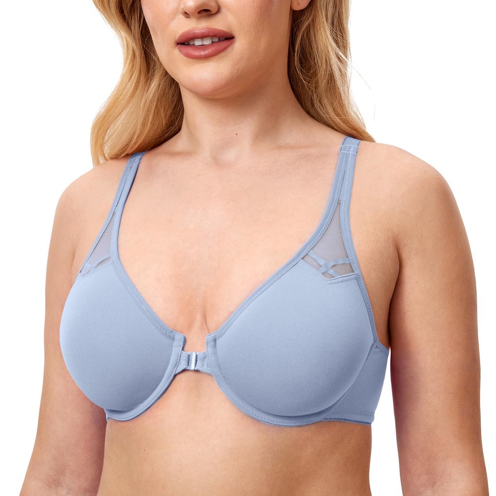 DELIMIRA Women's Front Closure Racerback Plus Size Bra Moonlight Blue 36D