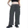 Betusline Girl's High Waist Wide Leg Cargo Pants Y2K Parachute Pants with Pockets and Drawstring, Dark Gray, 13-14 Years = Tag 170 view 2