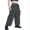 Betusline Girl's High Waist Wide Leg Cargo Pants Y2K Parachute Pants with Pockets and Drawstring, Dark Gray, 13-14 Years = Tag 170 view 4