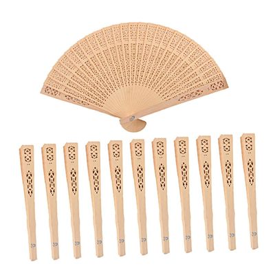 GOOHOCHY 12pcs Vintage Wooden Handheld Fans Decorative Hollow Out Folding Fans for Events Lightweight and Portable Craft for Home Decor and Performance Use