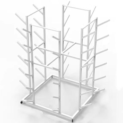 LZMZMQ Yoga Mat Holder Free Standing Home Gym Storage Rack, 5 6 7 Tier Portable Foam Roller Workout Equipment Organizer Cart, for Studio Clubs Schools Garage, Black White Gold Metal(White,6 Layer)
