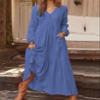 Geleglaer Maxi Dress for Womens Tiered Button Boho Dress Casual Long Sleeve Cotton Linen Fall Dress with Pockets view 2