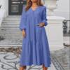 Geleglaer Maxi Dress for Womens Tiered Button Boho Dress Casual Long Sleeve Cotton Linen Fall Dress with Pockets view 3