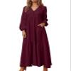 Geleglaer Cotton Maxi Dress for Womens Long Sleeve Linen Fall Dress Casual Tiered Button Boho Dress with Pockets view 1
