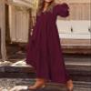 Geleglaer Cotton Maxi Dress for Womens Long Sleeve Linen Fall Dress Casual Tiered Button Boho Dress with Pockets view 2