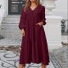 Geleglaer Cotton Maxi Dress for Womens Long Sleeve Linen Fall Dress Casual Tiered Button Boho Dress with Pockets view 3