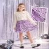 Rolanko Girls Sequin Skirt Elastic Waist Glitter Sparkly Skirt with Lining Shiny Skort for Kids Party Dance (Purple, 12-14) view 2