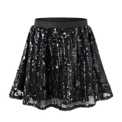 Rolanko Girls Sequin Skirt Elastic Waist Glitter Sparkly Skirt with Lining Shiny Skort for Kids Dance Party (Black, 12-14)