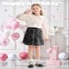 Rolanko Girls Sequin Skirt Elastic Waist Glitter Sparkly Skirt with Lining Shiny Skort for Kids Dance Party (Black, 12-14) view 4