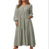 Geleglaer Maxi Dress for Womens Tiered Button Boho Dress Casual Long Sleeve Cotton Linen Fall Dress with Pockets view 1