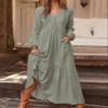 Geleglaer Maxi Dress for Womens Tiered Button Boho Dress Casual Long Sleeve Cotton Linen Fall Dress with Pockets view 2