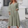Geleglaer Cotton Maxi Dress for Womens Long Sleeve Linen Fall Dress Casual Tiered Button Boho Dress with Pockets view 3