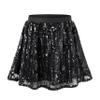 Rolanko Girls Sequin Skirt Elastic Waist Glitter Sparkly Skirt with Lining Shiny Skort for Kids Dance Party (Black, 6-7) view 1