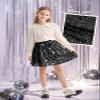 Rolanko Girls Sequin Skirt Elastic Waist Glitter Sparkly Skirt with Lining Shiny Skort for Kids Dance Party (Black, 6-7) view 2