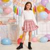 Rolanko Girls Sequin Skirt Elastic Waist Glitter Sparkly Skirt with Lining Shiny Skort for Kids Dance Party (Pink, 6-7) view 3