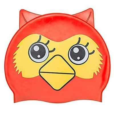Unisex Silicone Swimming Bathing Cap for Kids, Waterproof Hat with Fun Designs, Perfect to Keep Hair Dry for Beach or Pool - Red