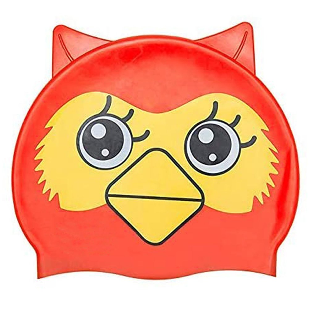 Unisex Silicone Swimming Bathing Cap for Kids, Waterproof Hat with Fun Designs, Perfect to Keep Hair Dry for Beach or Pool - Red