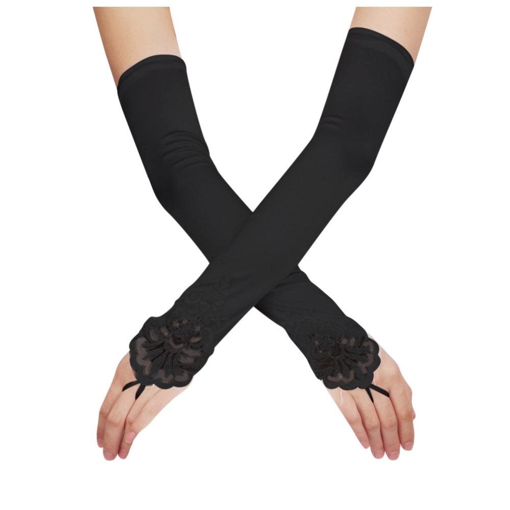 NineFit Basics Women's Long Fishnet Gloves 80s Rhinestone Mesh Fingerless Opera Gloves for Women Girls 1920s Accessories (Black, One Size)