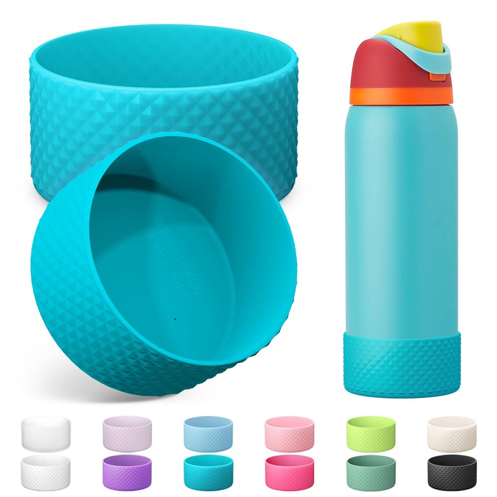 Alwenid 2PCS Silicone Water Bottle Boot for Owala 32 Oz, Anti-Slip Protective Sleeve Bottom Bumper Protector for FreeSip, Twist, and Flip Stainless Steel Water Bottles (Blue)
