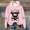 bawilom Highland Cow Hoodies for Women Cute Funny Graphic Sweatshirt Cowgirl Long Sleeve Plus Size Oversized Pullover Tops Pink view 2