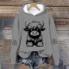 bawilom Highland Cow Hoodies for Women Cute Funny Graphic Sweatshirt Cowgirl Long Sleeve Plus Size Oversized Pullover Tops Gray view 2