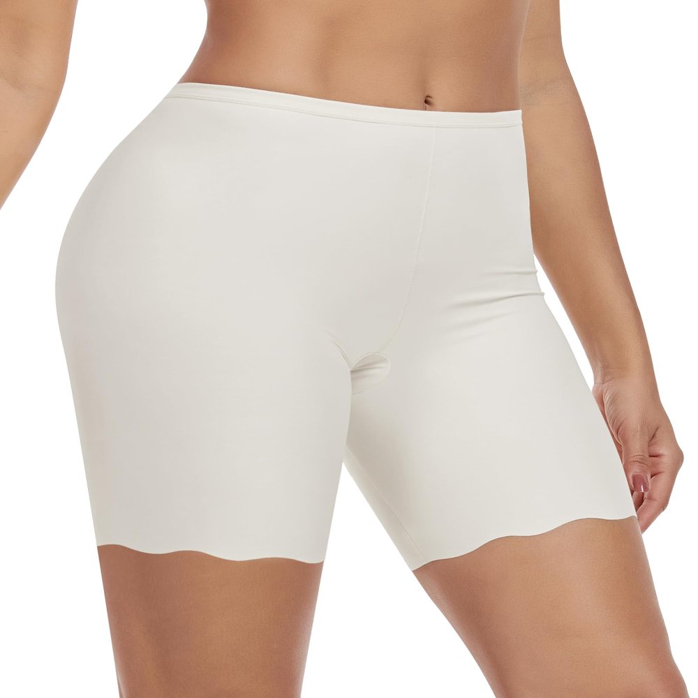 AugYew Slip Shorts for Under Dresses Women Soft Seamless Anti Chafing Boyshorts Cooling Panties for Under Skirts,White,XL