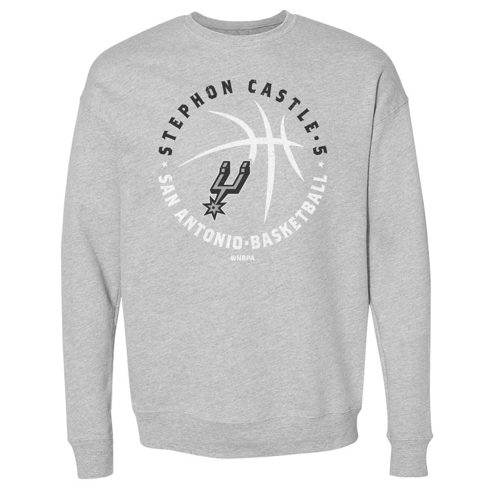 500 LEVEL Stephon Castle San Antonio Spurs Crewneck Sweatshirt - Stephon Castle San Antonio Spurs Player Ball WHT (Heather Gray, XX-Large)