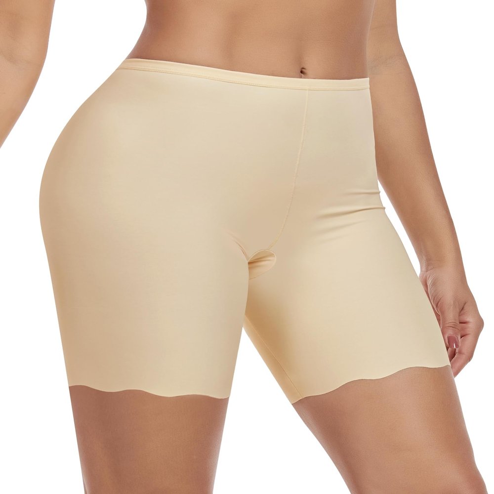 AugYew Slip Shorts for Under Dresses Women Soft Seamless Anti Chafing Boyshorts Cooling Panties for Under Skirts,Nude,XXL